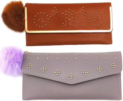 Mahabal Casual, Party, Formal Brown, Purple  Clutch(Pack of: 2)