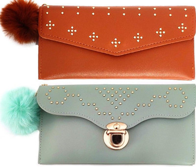 Mahabal Casual, Party, Formal Brown, Green  Clutch(Pack of: 2)