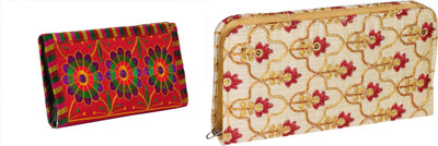 Sunesh Creation Casual Gold, Red  Clutch