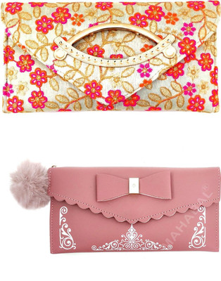 Mahabal Casual, Party, Formal Gold, Pink  Clutch(Pack of: 2)