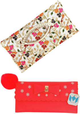 Mahabal Casual, Party, Formal Multicolor, Red  Clutch(Pack of: 2)
