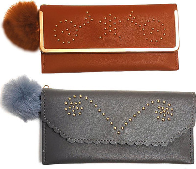 Mahabal Casual, Party, Formal Brown, Grey  Clutch(Pack of: 2)