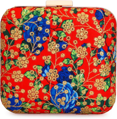 Tooba Handicraft Party Red, Gold  Clutch