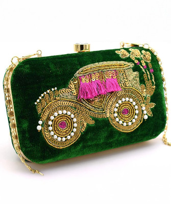 Tooba Handicraft Party Green  Clutch