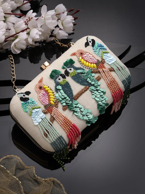 Anekaant Party Multicolor, Cream  Clutch