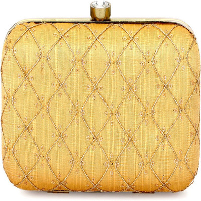 Tooba Handicraft Party Gold, Khaki  Clutch