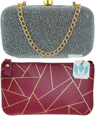 Mahabal Casual, Party, Formal Grey, Maroon  Clutch(Pack of: 2)