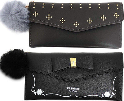Mahabal Casual, Party, Formal Grey, Black  Clutch(Pack of: 2)