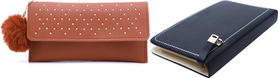 FLANKER Casual, Party Brown, Black  Clutch(Pack of: 2)