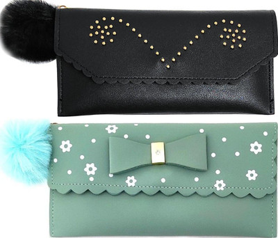 Mahabal Casual, Party, Formal Black, Green  Clutch(Pack of: 2)