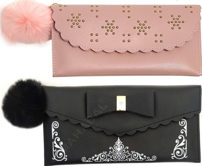 Mahabal Casual, Party, Formal Pink, Black  Clutch(Pack of: 2)