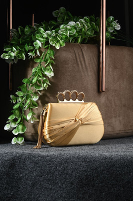 Tooba Handicraft Party Gold  Clutch
