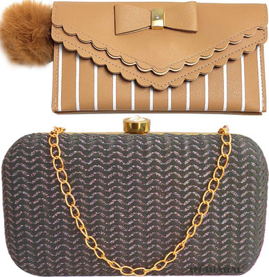 Mahabal Casual, Party, Formal Cream, Grey  Clutch(Pack of: 2)