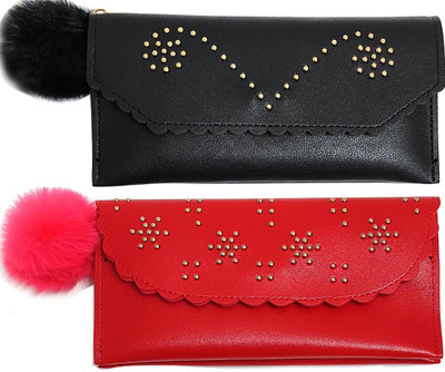 Mahabal Casual, Party, Formal Black, Red  Clutch(Pack of: 2)