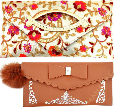Mahabal Casual, Party, Formal Yellow, Brown  Clutch(Pack of: 2)