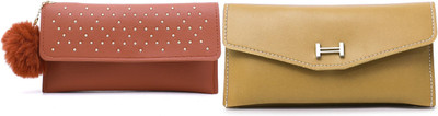 FLANKER Casual Beige, Brown  Clutch(Pack of: 2)