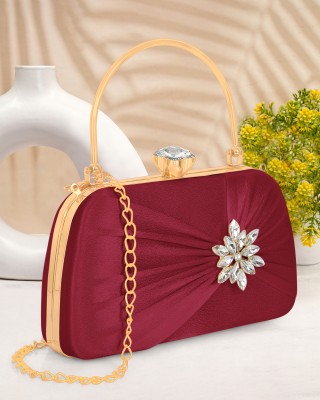 Misha Casual, Formal, Party Maroon  Clutch