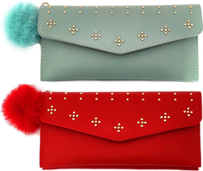 Mahabal Casual, Party, Formal Green, Red  Clutch(Pack of: 2)