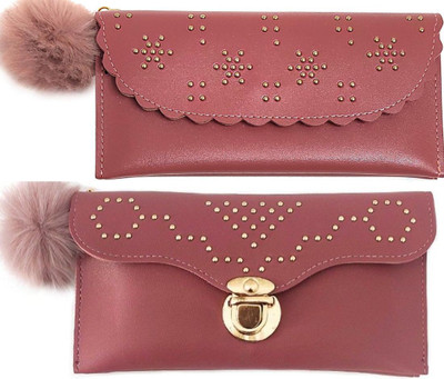 Mahabal Casual, Party, Formal Pink, Red  Clutch(Pack of: 2)