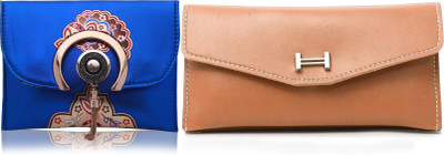 FLANKER Casual Peach, Blue  Clutch(Pack of: 2)