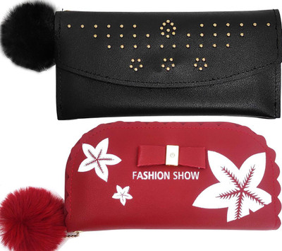 Mahabal Casual, Party, Formal Black, Maroon  Clutch(Pack of: 2)