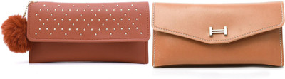 FLANKER Casual Peach, Brown  Clutch(Pack of: 2)