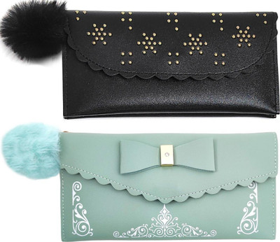 Mahabal Casual, Party, Formal Black, Green  Clutch(Pack of: 2)