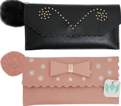 Mahabal Casual, Party, Formal Black, Beige  Clutch(Pack of: 2)