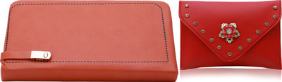 FLANKER Casual, Party Red, Peach  Clutch(Pack of: 2)