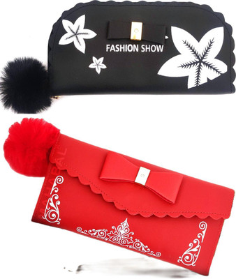 Mahabal Casual, Party, Formal Black, Red  Clutch(Pack of: 2)