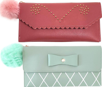 Mahabal Casual, Party, Formal Pink, Green  Clutch(Pack of: 2)