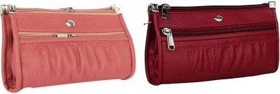 Ligament Casual, Formal, Party Maroon, Pink  Clutch(Pack of: 2)