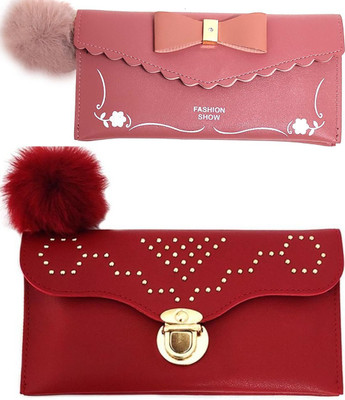 Mahabal Casual, Party, Formal Pink, Maroon  Clutch(Pack of: 2)