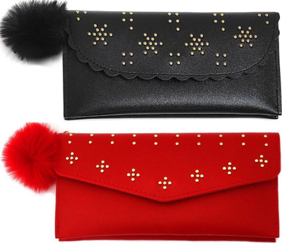 Mahabal Casual, Party, Formal Black, Red  Clutch(Pack of: 2)