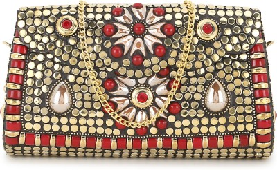 Anekaant Party Red, Gold  Clutch