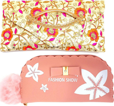 Mahabal Casual, Party, Formal Cream, Beige  Clutch(Pack of: 2)