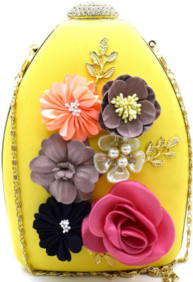 Tooba Handicraft Party Yellow  Clutch