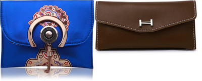 FLANKER Casual Brown, Blue  Clutch(Pack of: 2)