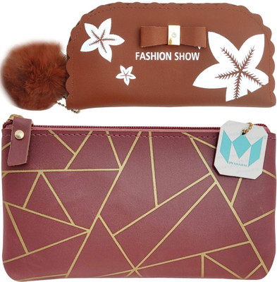 Mahabal Casual, Party, Formal Brown, Pink  Clutch(Pack of: 2)