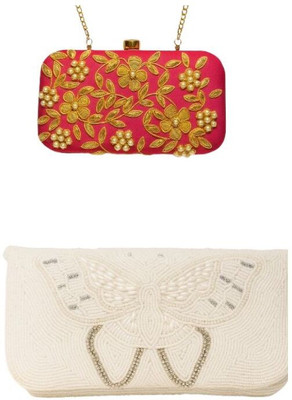 Stylaur Casual White, Pink  Clutch(Pack of: 2)