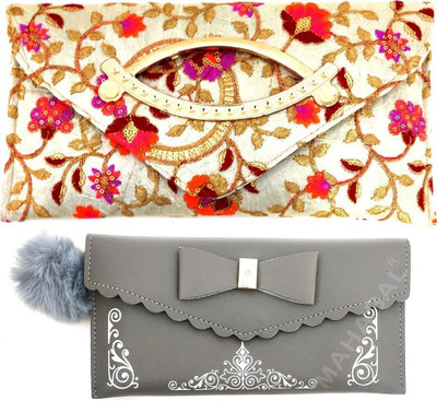 Mahabal Casual, Party, Formal Yellow, Grey  Clutch(Pack of: 2)