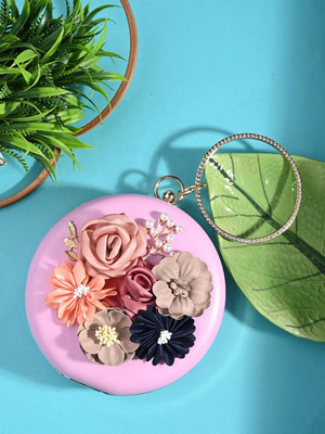 Tooba Handicraft Party Pink, Gold  Clutch