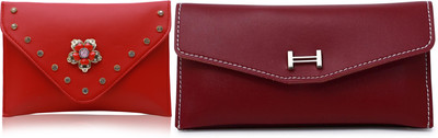 FLANKER Casual Maroon, Red  Clutch(Pack of: 2)
