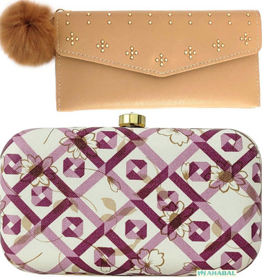 Mahabal Casual, Party, Formal Tan, Purple  Clutch(Pack of: 2)