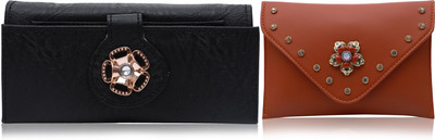 FLANKER Casual, Party Brown, Black  Clutch(Pack of: 2)