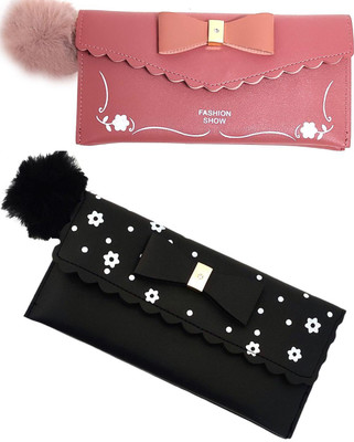 Mahabal Casual, Party, Formal Pink, Black  Clutch(Pack of: 2)