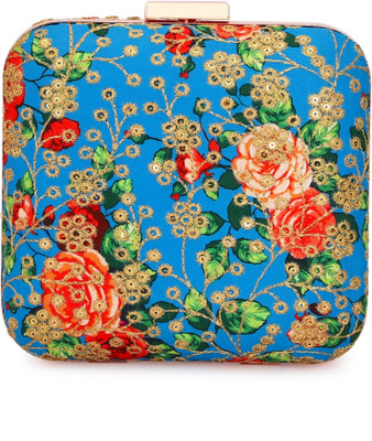 Tooba Handicraft Party Blue, Red  Clutch