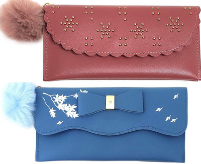Mahabal Casual, Party, Formal Pink, Blue  Clutch(Pack of: 2)