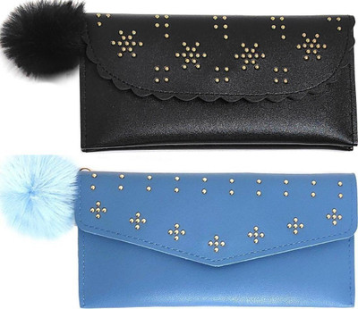 Mahabal Casual, Party, Formal Black, Blue  Clutch(Pack of: 2)