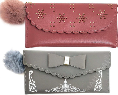 Mahabal Casual, Party, Formal Pink, Grey  Clutch(Pack of: 2)